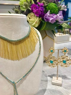 Panama Fringe Choker in Gold Vermeil and Turquoise Silk