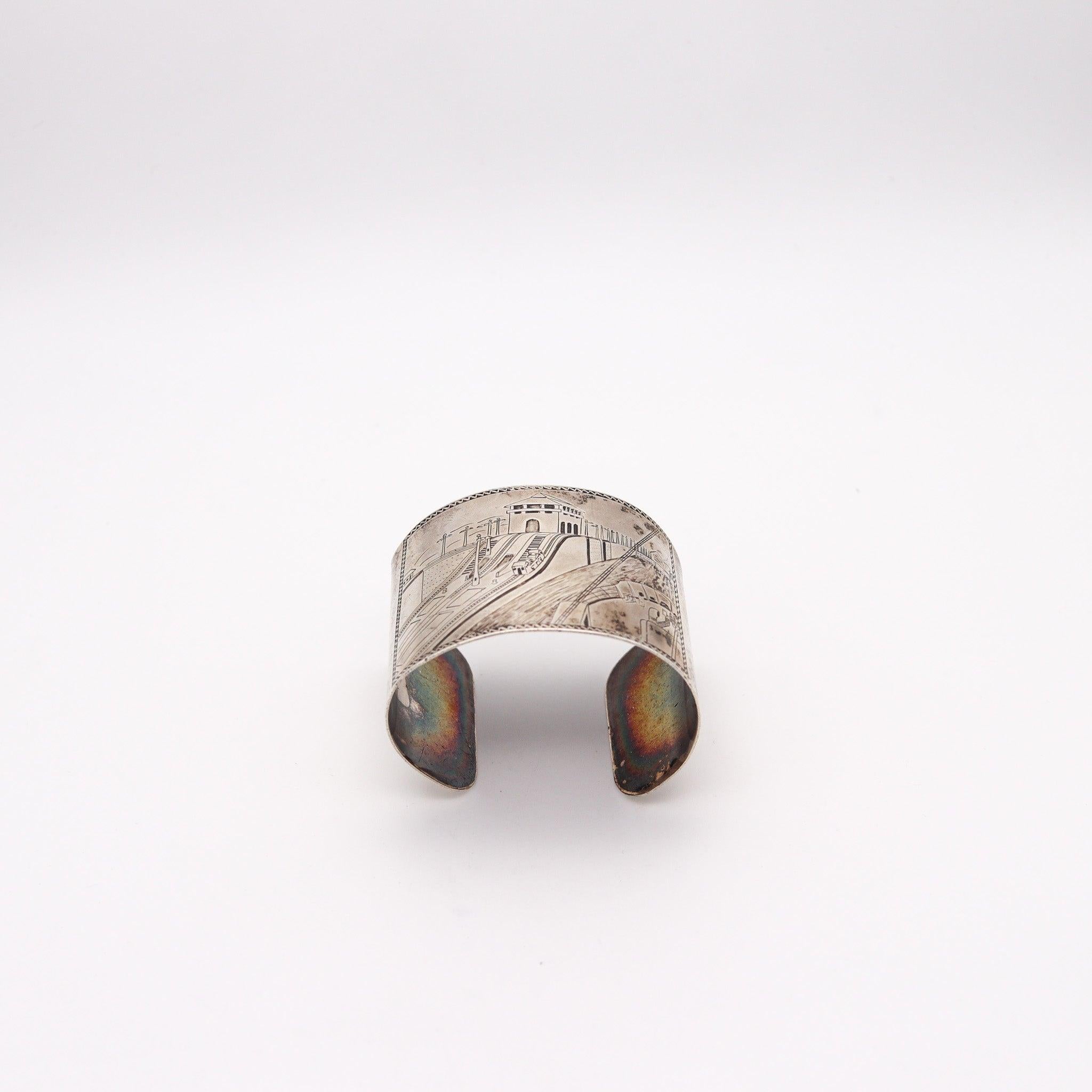 Art Déco Bracciale con incisione dell'Esposizione di Panama-Pacifico del 1915 in argento 925 in vendita