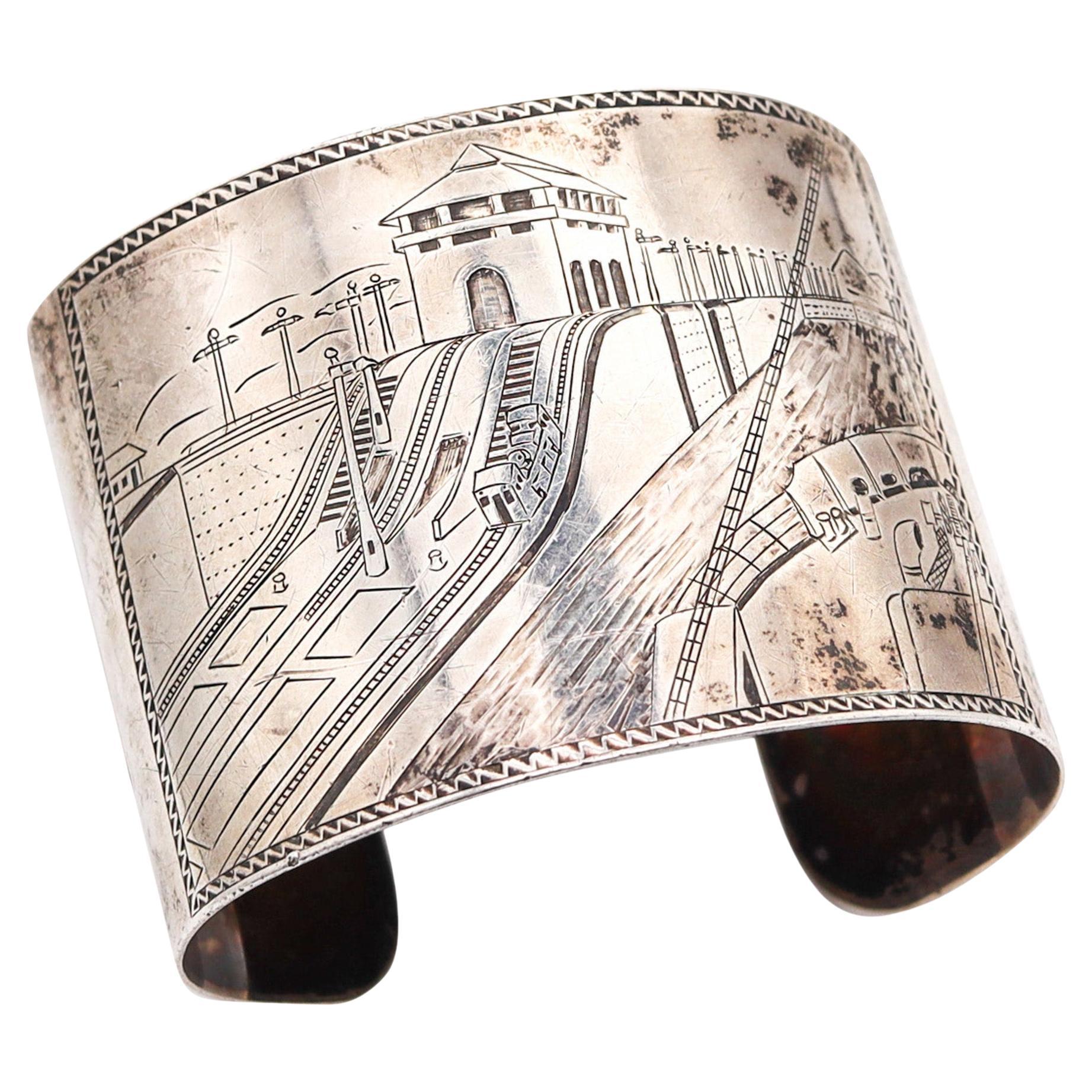 PANAMA-PACIFIC 1915 Exposition Engraved Cuff Bracelet In .925 Sterling Silver