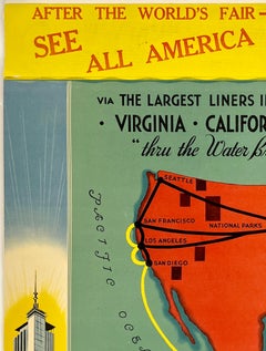 PANAMA PACIFIC LINE - A CENTURY OF PROGRESS Rare Original Vintage Antique Poster