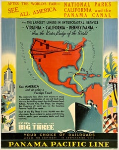 PANAMA PACIFIC LINE - A CENTURY OF PROGRESS Rare Original Vintage Antique Poster