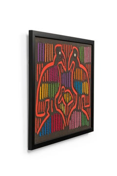 Panamanian Mid-Century Framed Patchwork of Colorful Waterbirds