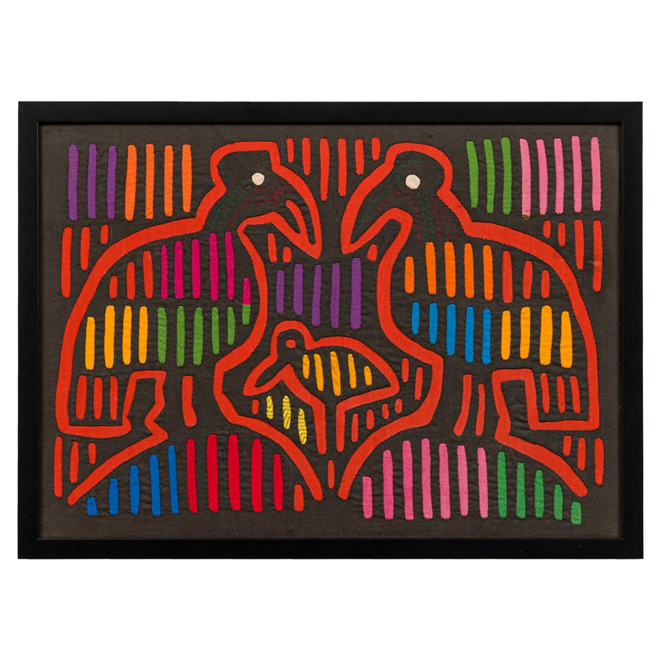 Panamanian Mid-Century Framed Patchwork of Colorful Waterbirds