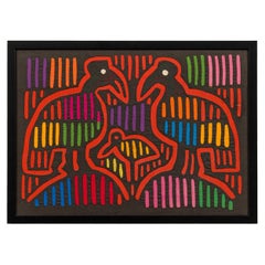 Panamanian Mid-Century Framed Patchwork of Colorful Waterbirds