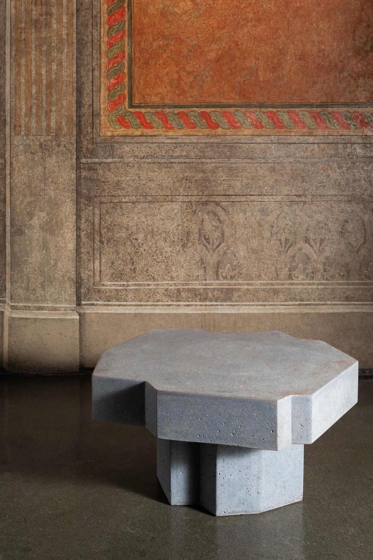 Sandblasted Panarea capsule collection, Basiluzzo coffee table in UHPC cement mortar For Sale