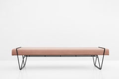 PANCHINA Powder Pink Mohair Bench with Painted Metal & Brass by Dimoremilano
