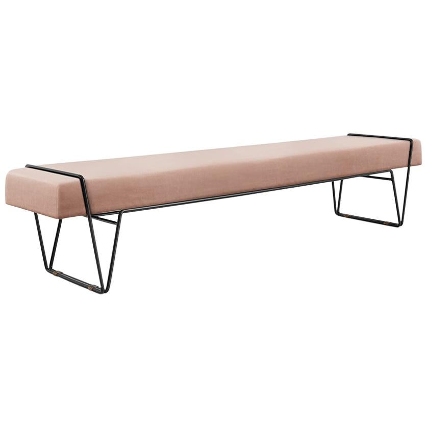 PANCHINA Powder Pink Mohair Bench with Painted Metal & Brass by Dimoremilano For Sale