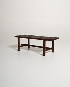 Dark wood slatted bench, 1970s