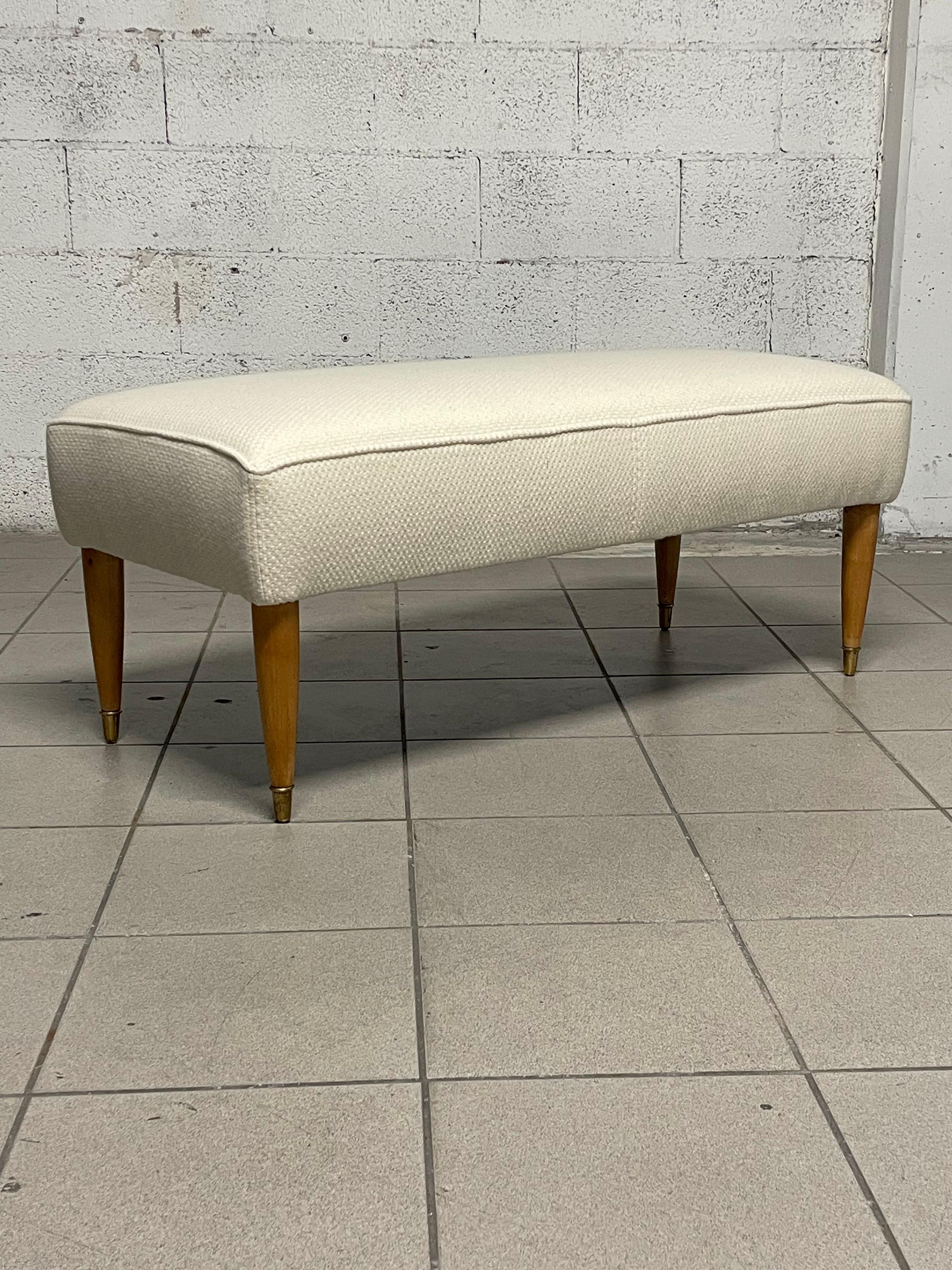 Brass 1940s bench made of maple wood and wool For Sale