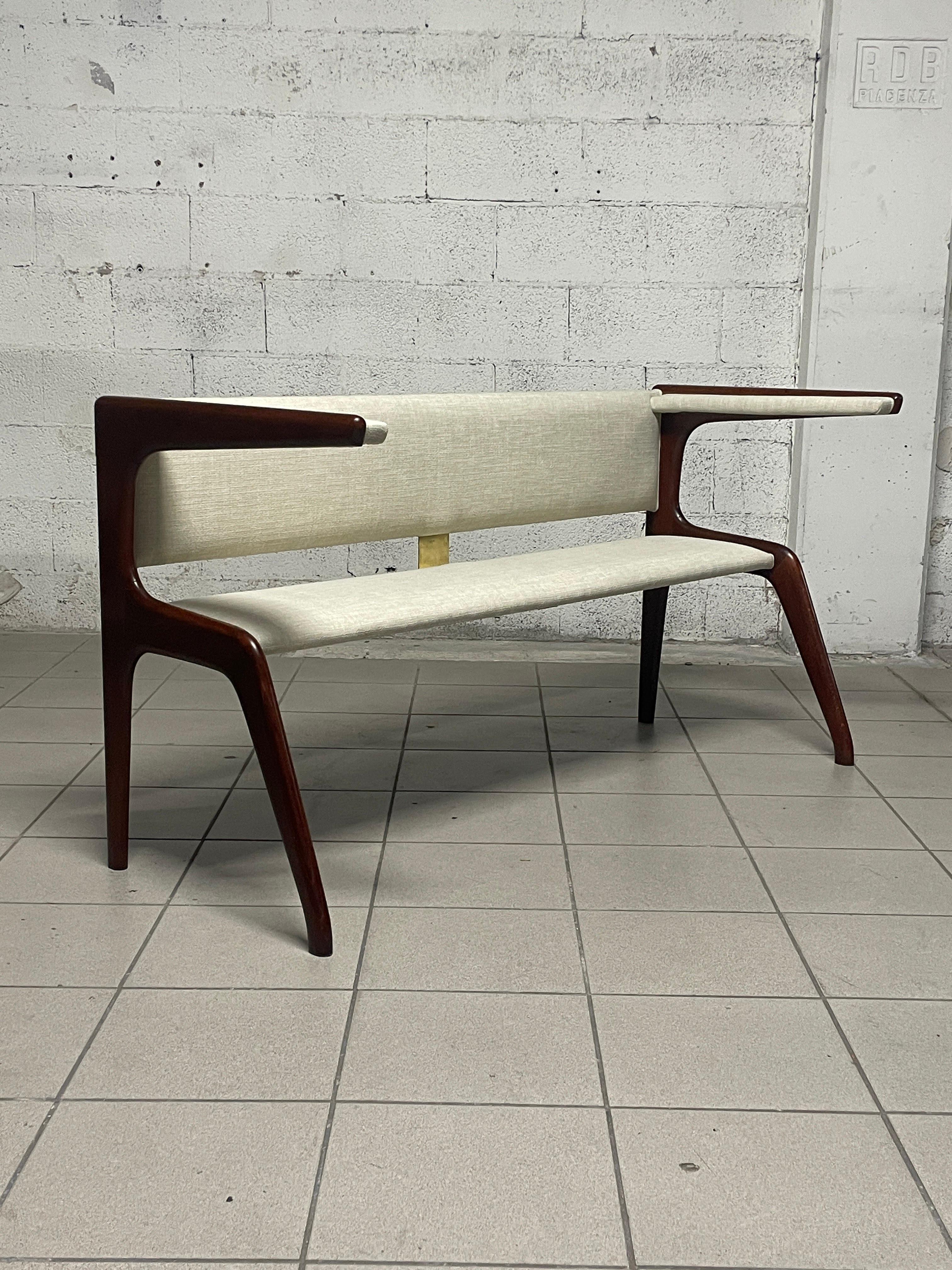 Banc des années 1950 en hêtre et tissu en vente 4
