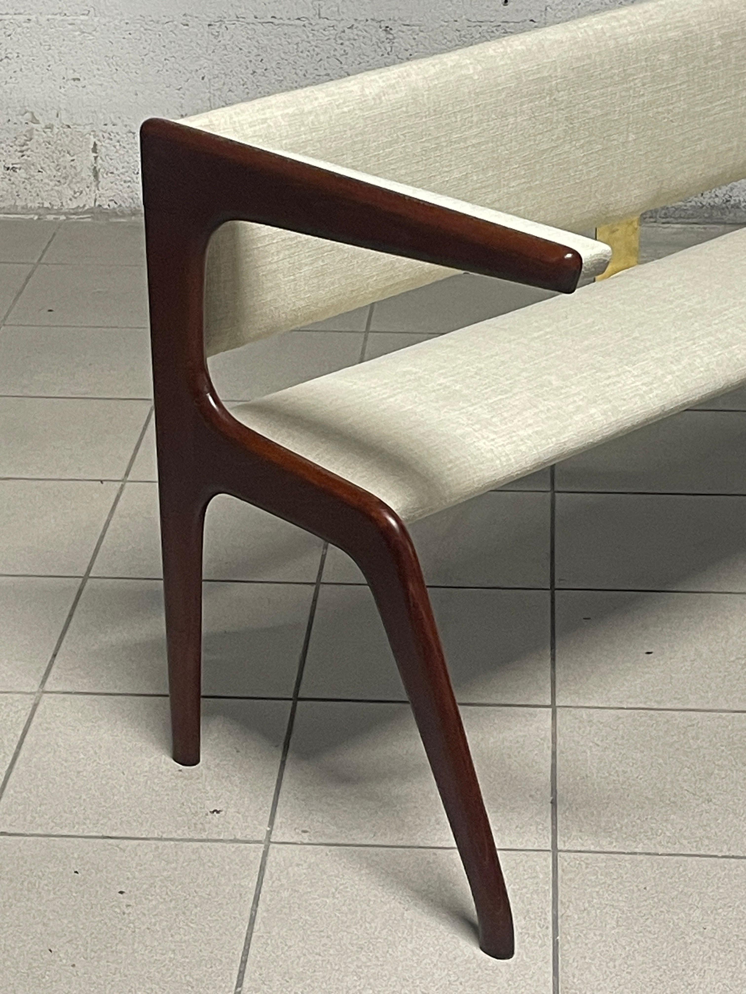 Banc des années 1950 en hêtre et tissu en vente 5
