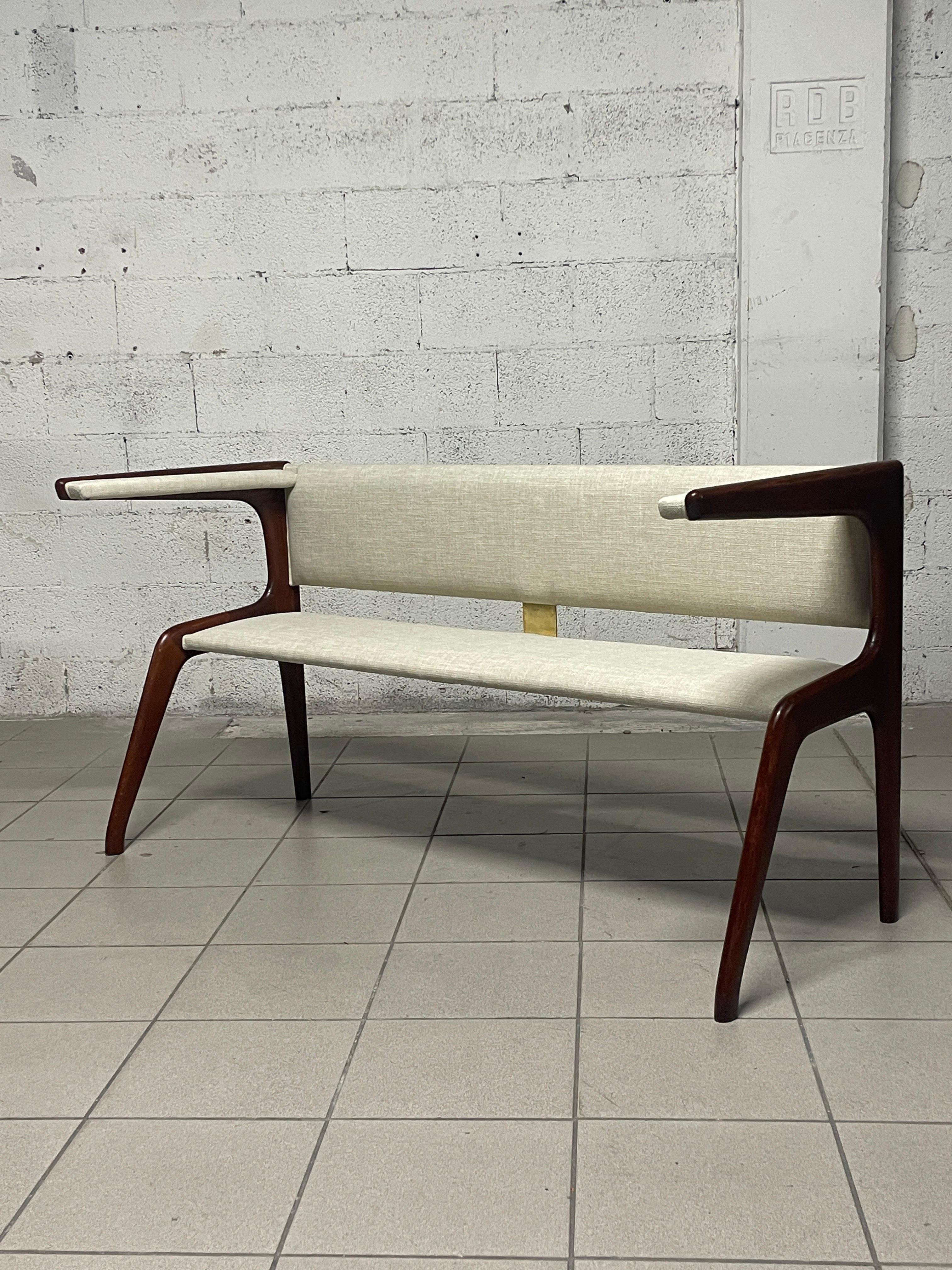 Banc des années 1950 en hêtre et tissu Excellent état - En vente à SAN PIETRO MOSEZZO, NO