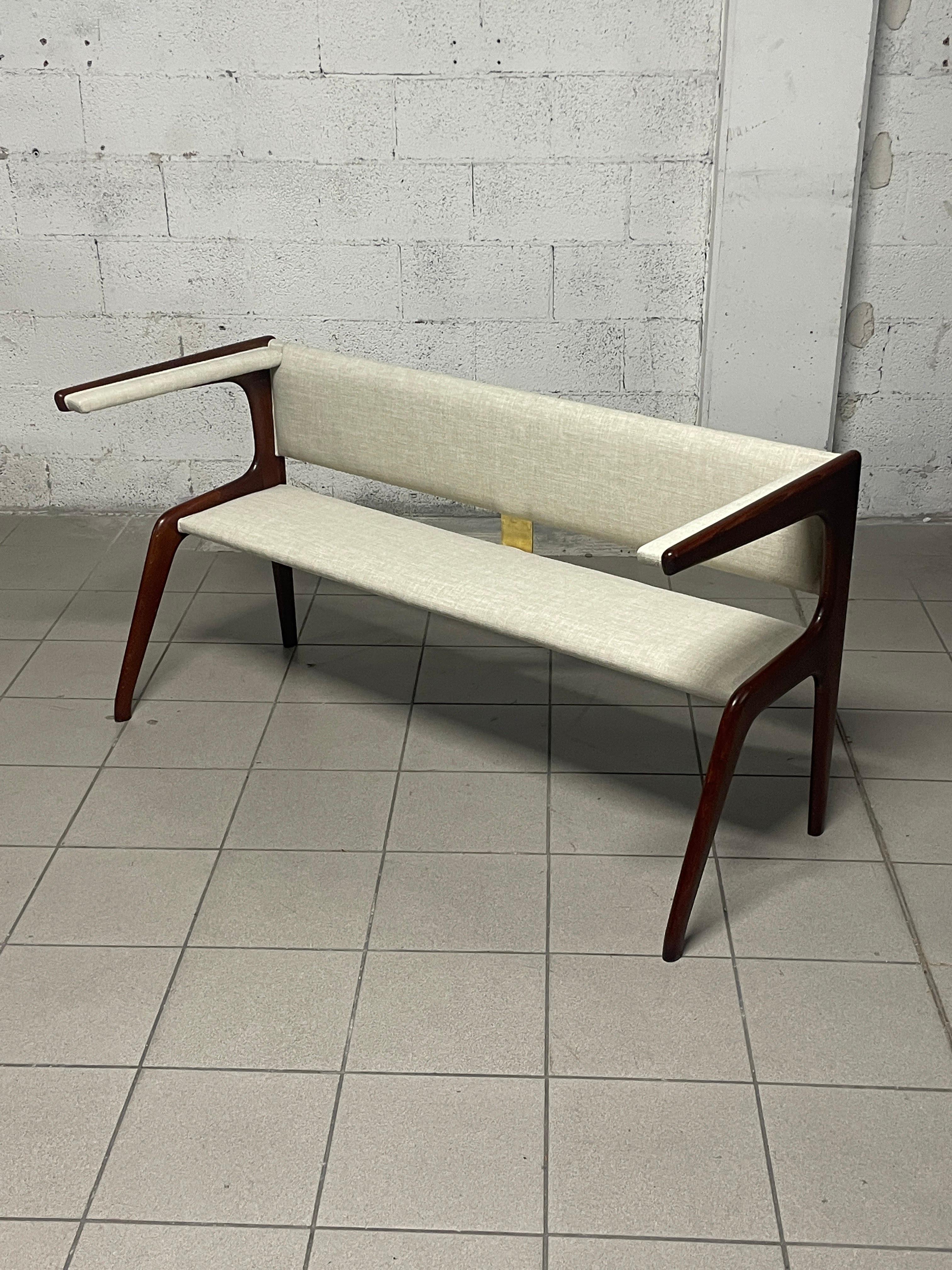 Mid-20th Century Banc des années 1950 en hêtre et tissu en vente