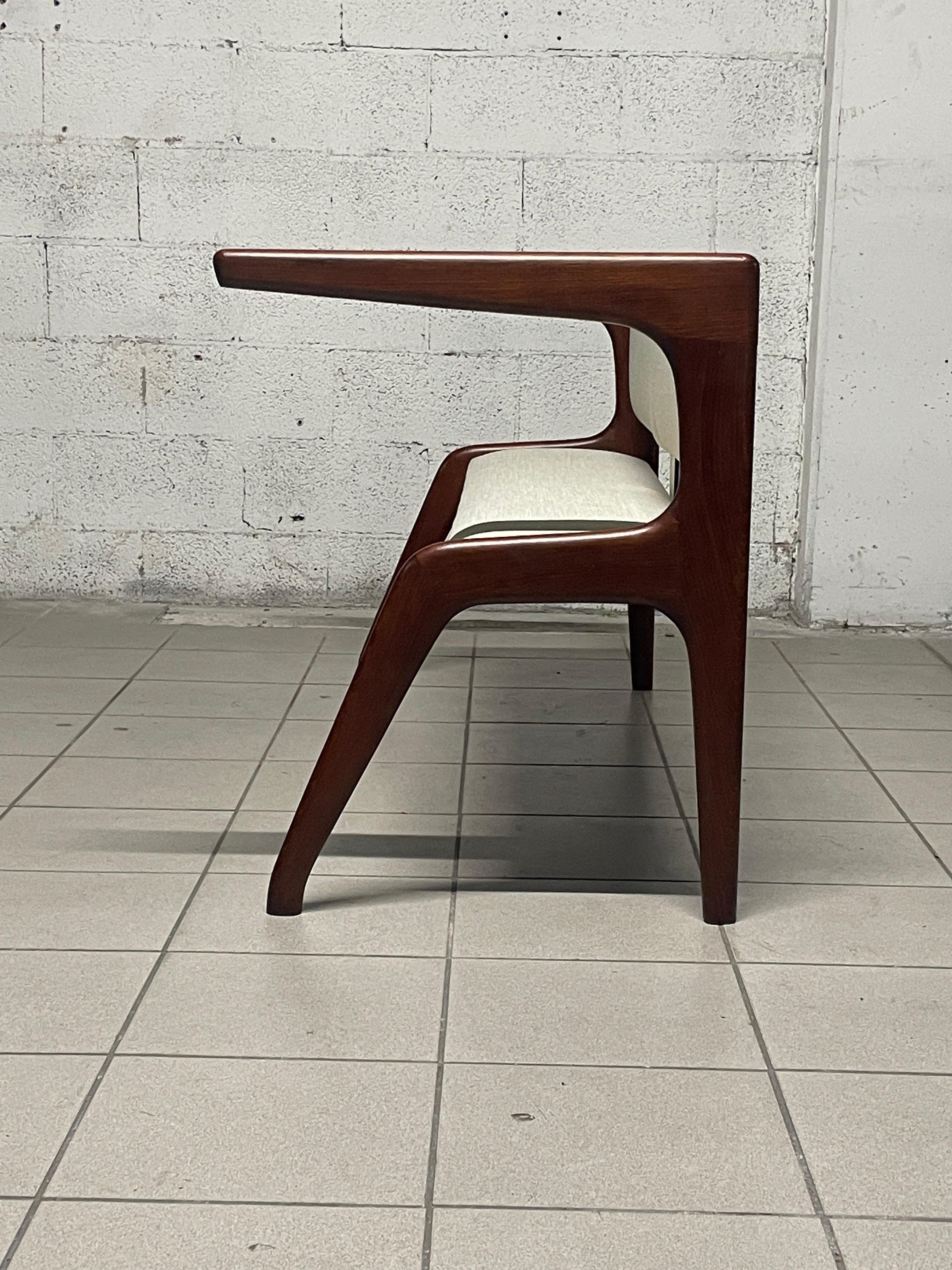 Banc des années 1950 en hêtre et tissu en vente 1
