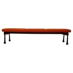 Restored Mid-Century Italian Bench with Orange Cotton Cushions, 1960s