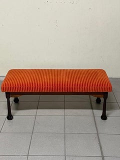 1960s stained wood and corduroy bench, restored