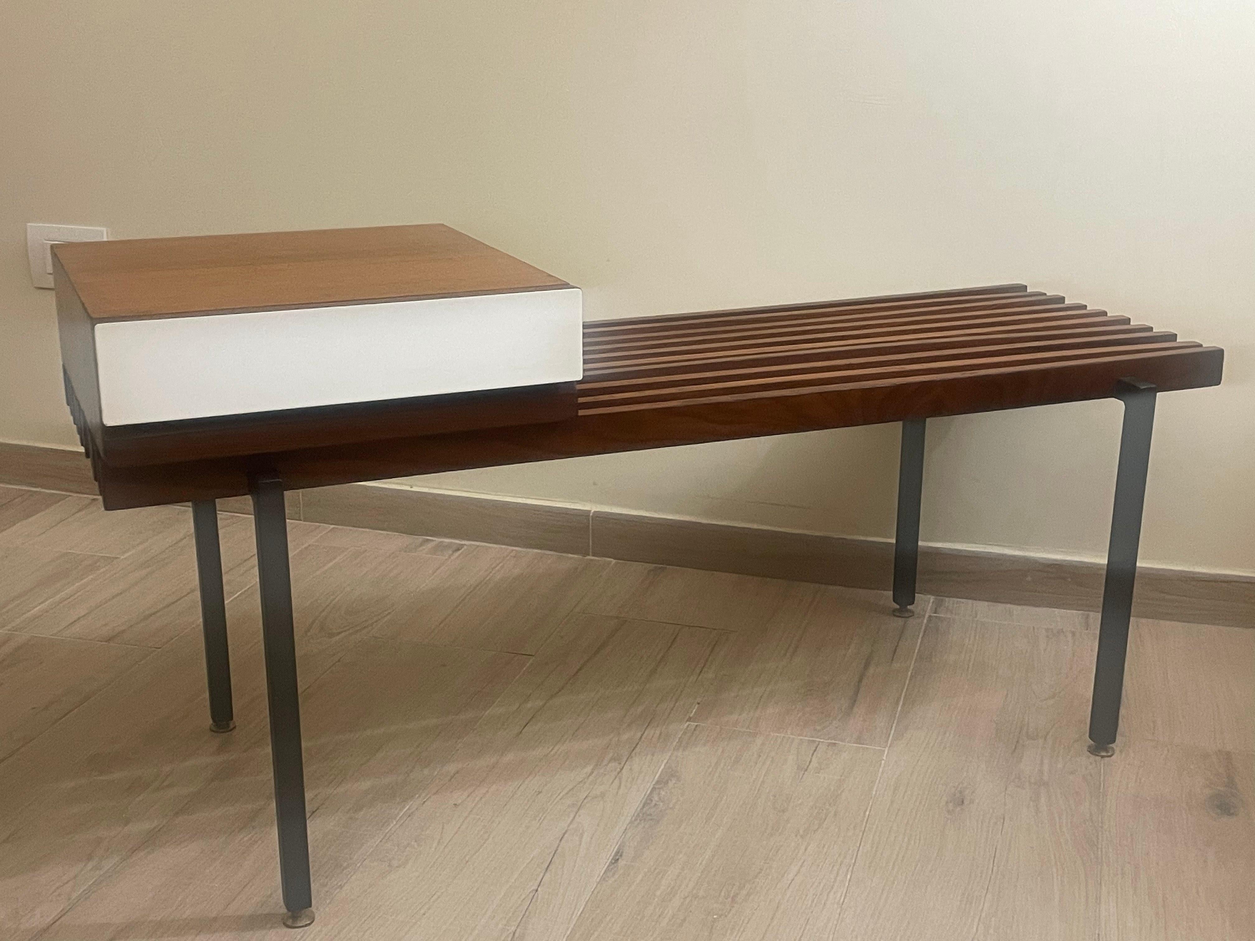 1960s teak bench with storage drawer For Sale 4