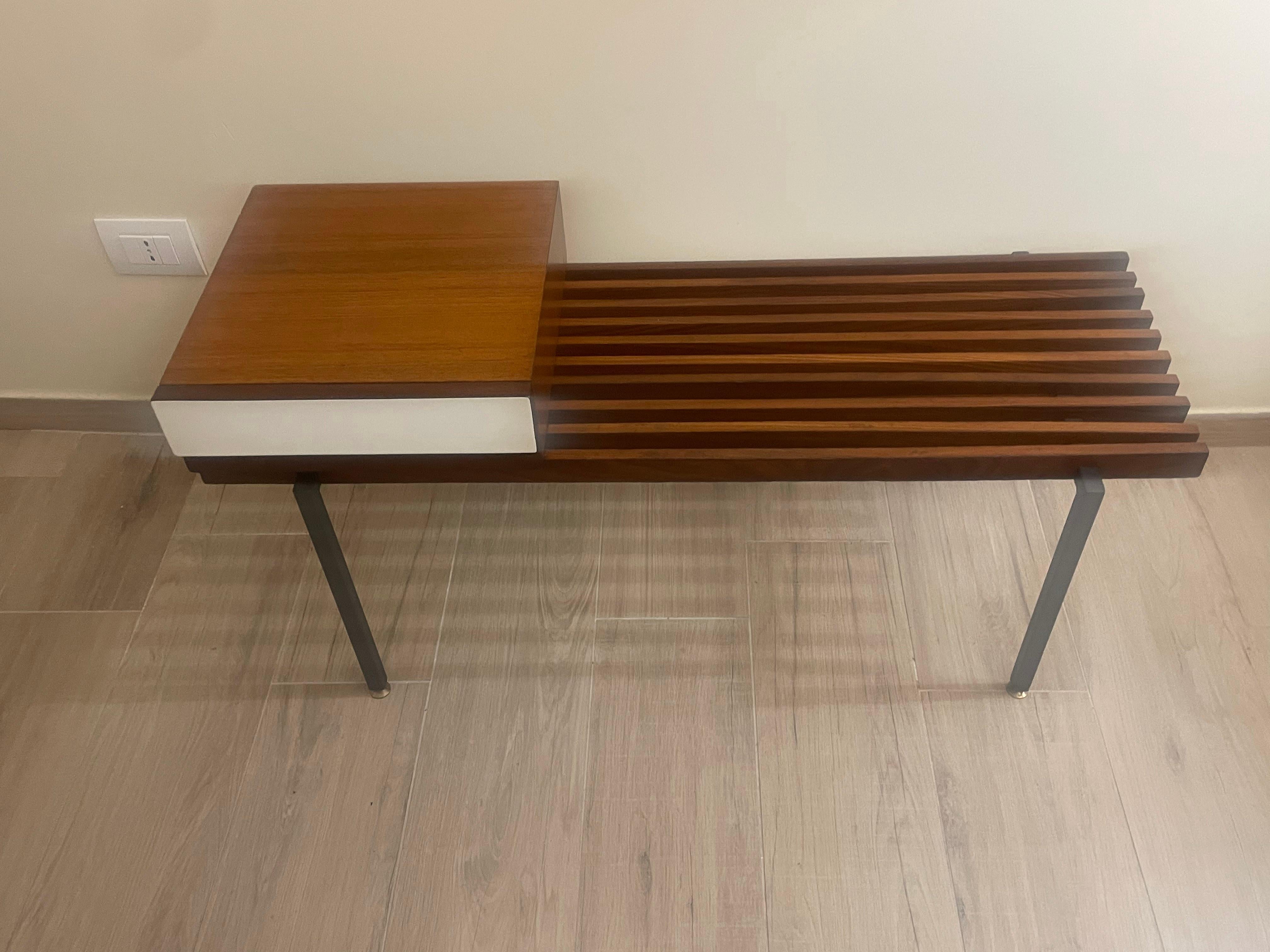 1960s teak bench with storage drawer For Sale 7