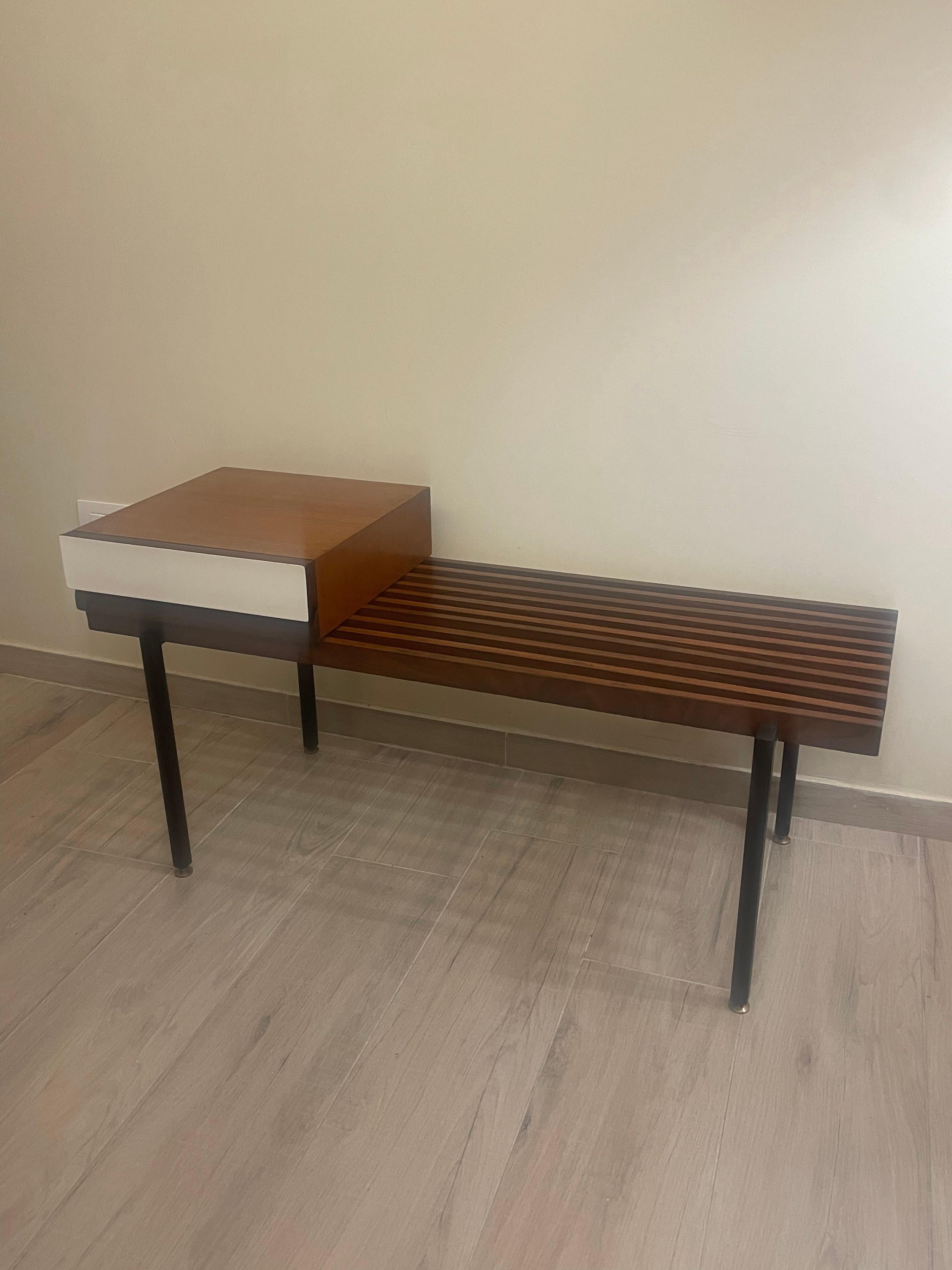 Mid-Century Modern 1960s teak bench with storage drawer For Sale