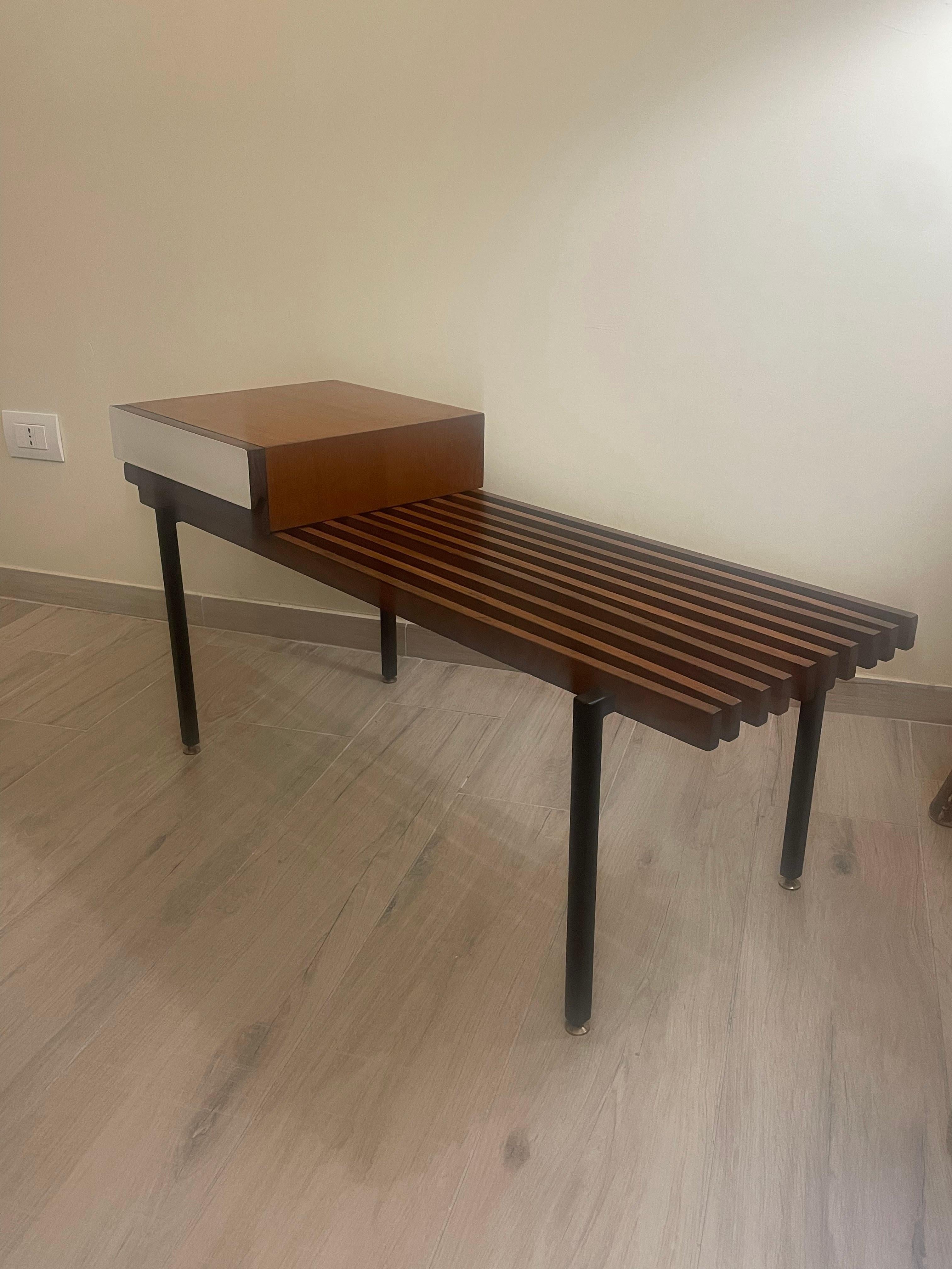 Mid-20th Century 1960s teak bench with storage drawer For Sale
