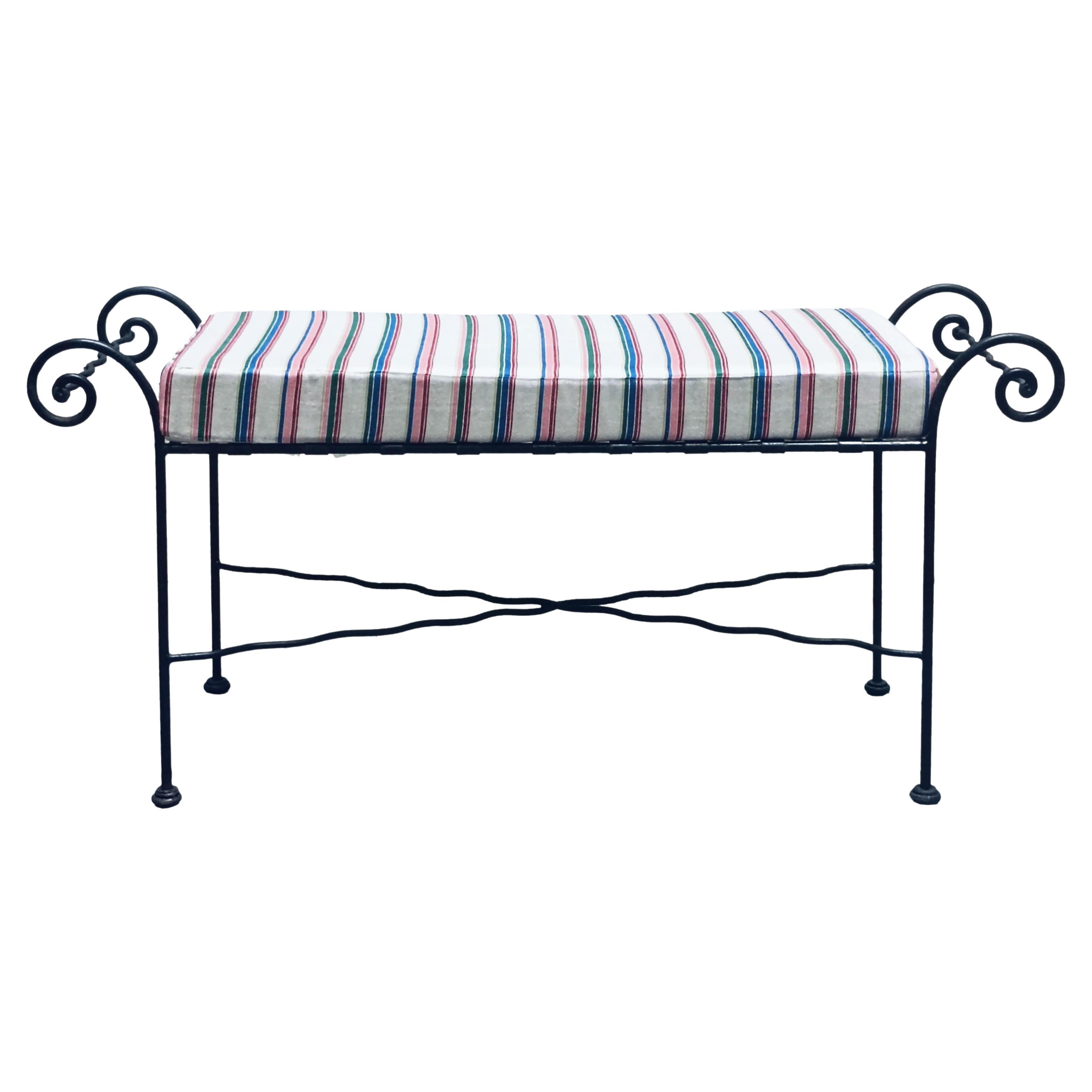 Wrought Iron Bench with Cushion, Italy 1960s