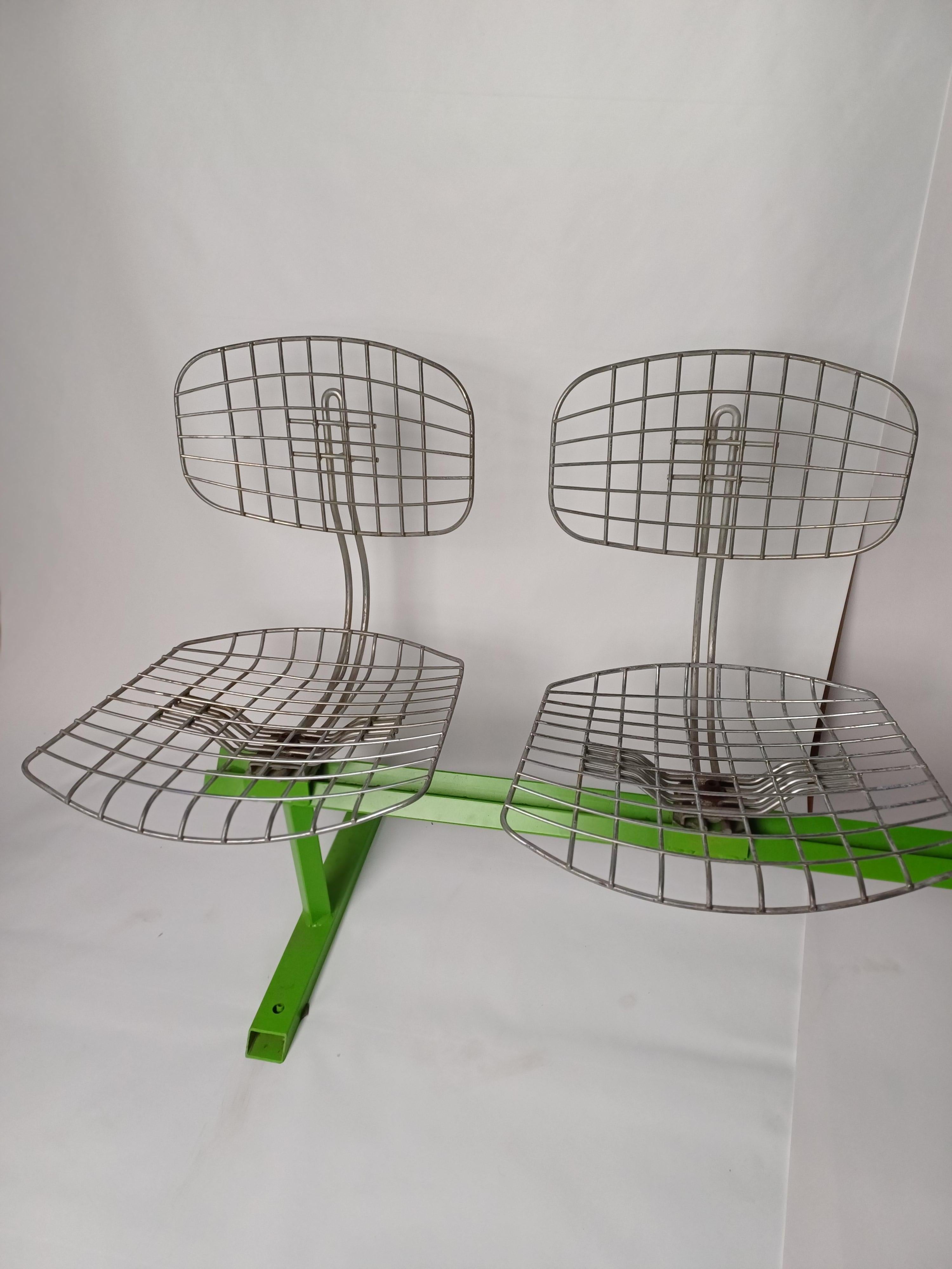 French 4-seater metal bench designed by Michel Cadestin For Sale