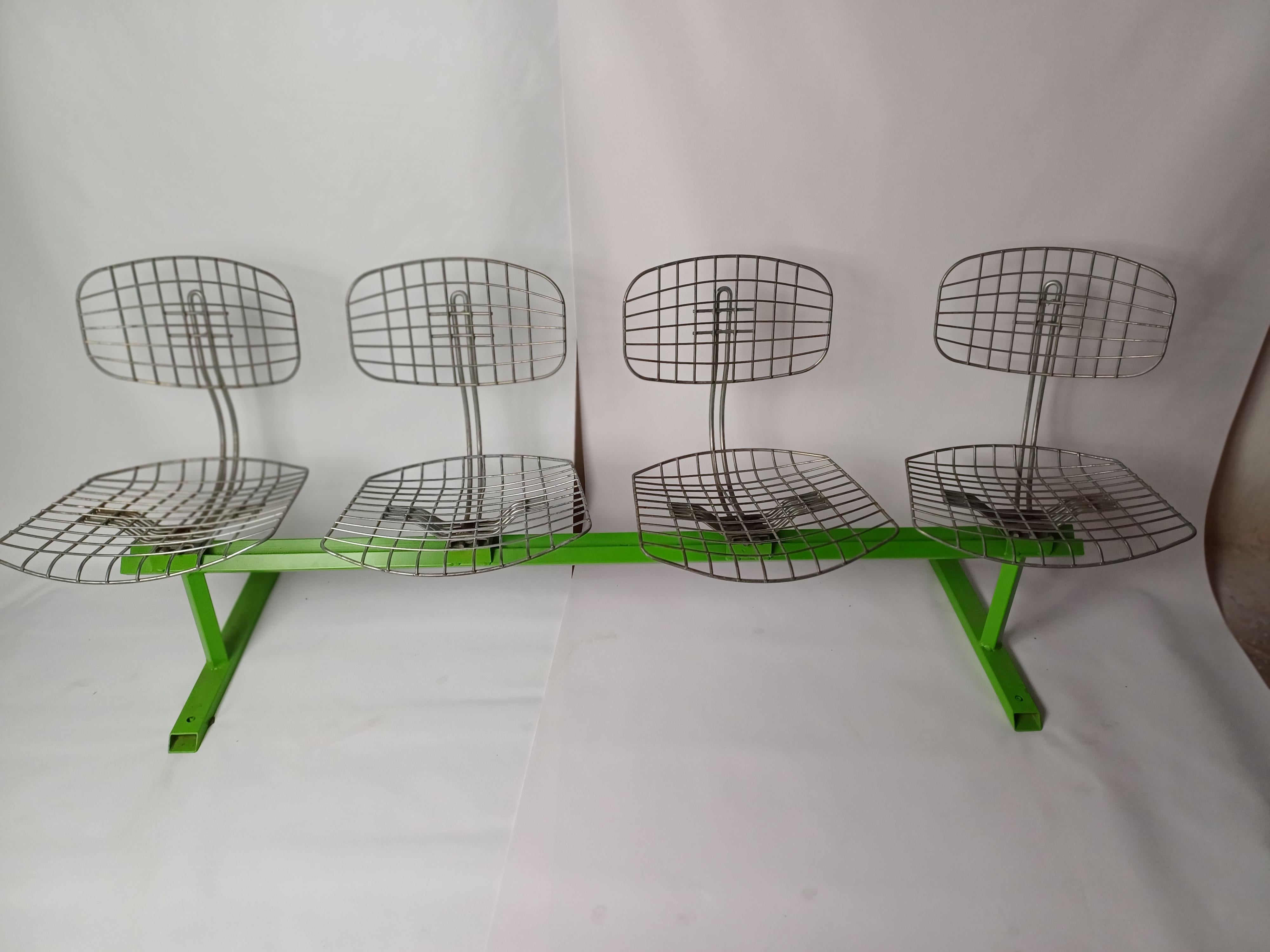 Late 20th Century 4-seater metal bench designed by Michel Cadestin For Sale