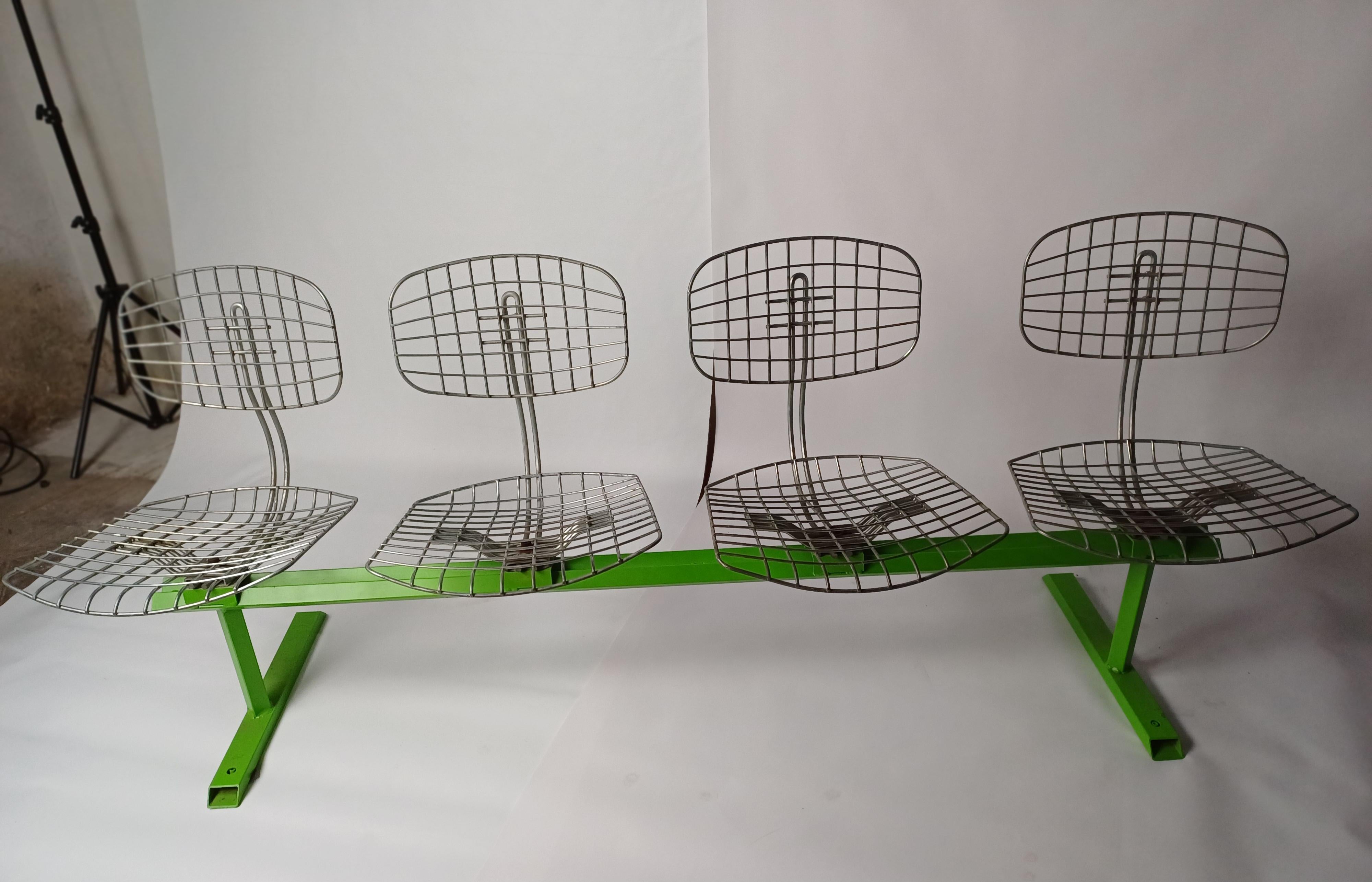 4-seater metal bench designed by Michel Cadestin For Sale 2