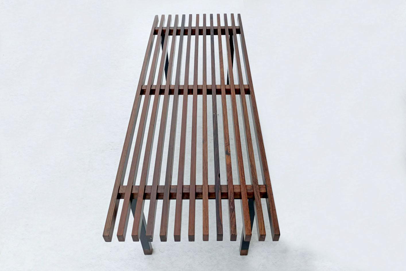 Mid-Century Modern Rosewood and metal bench, Made in Italy, 1970s For Sale