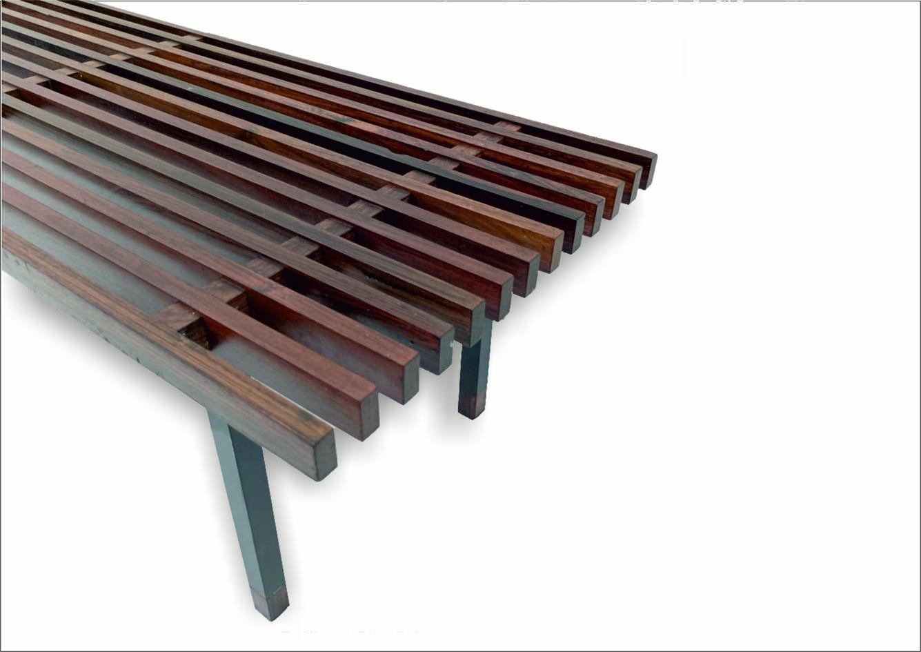 Italian Rosewood and metal bench, Made in Italy, 1970s For Sale
