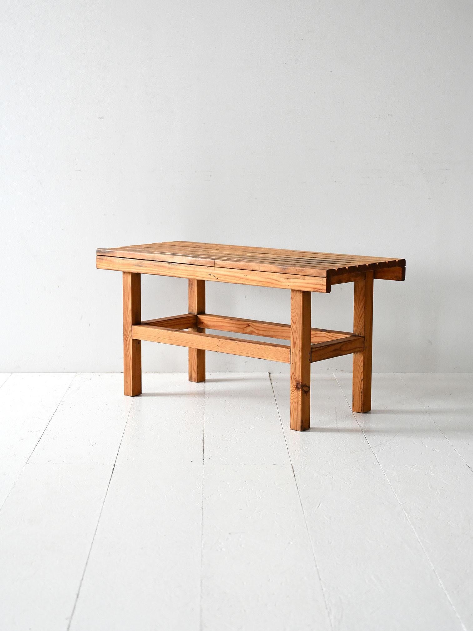 Pine Scandinavian vintage solid pine bench For Sale