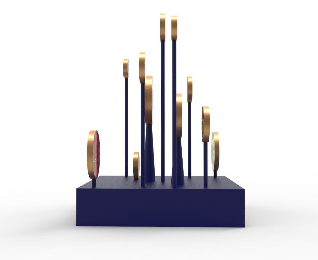Appliqué Bench/sculpture  from reception hall  wood and metal , African texture For Sale