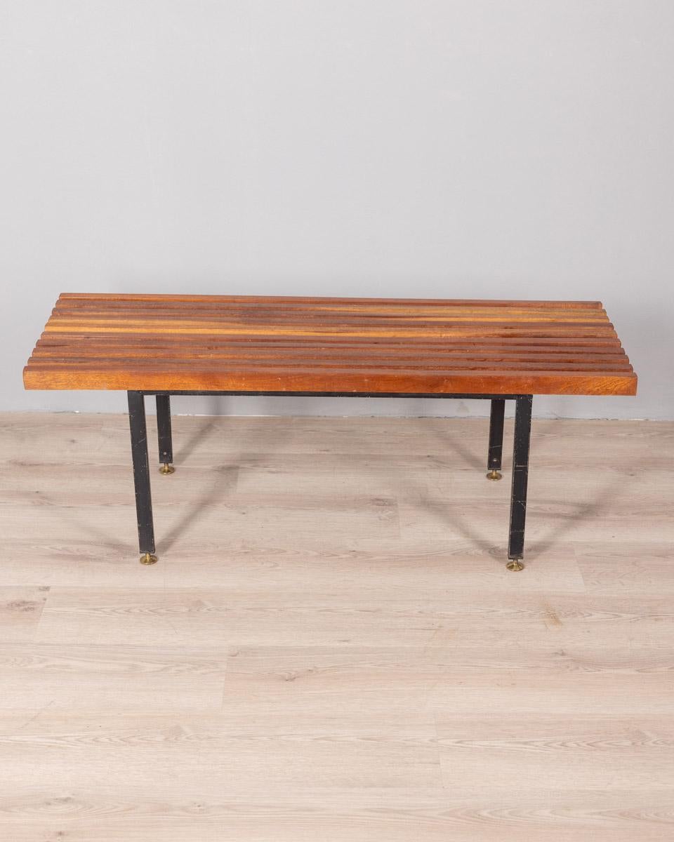 Mid-Century Modern Vintage 1960s Teak wood slatted bench Italian design For Sale