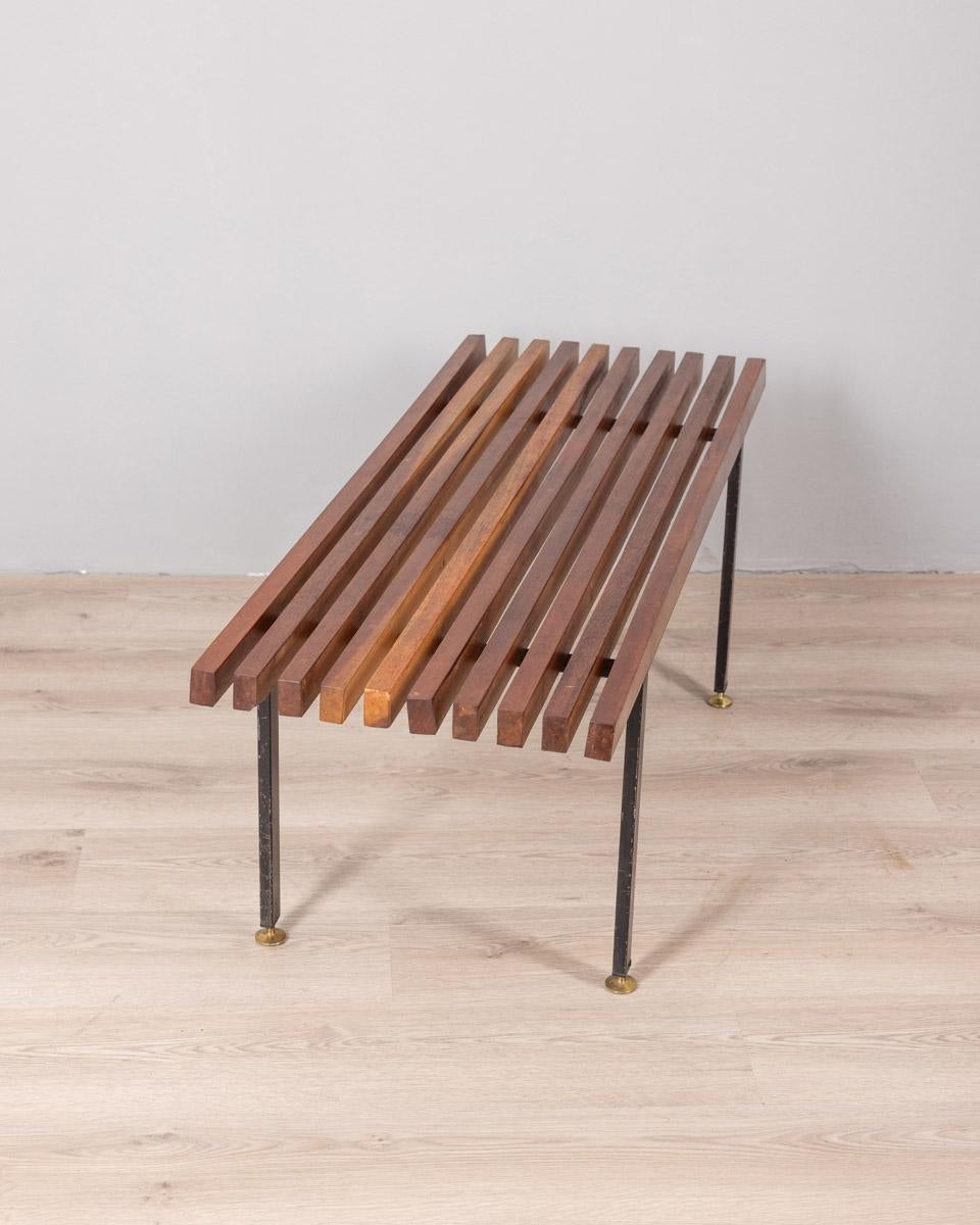 Mid-20th Century Vintage 1960s Teak wood slatted bench Italian design For Sale