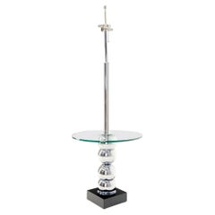 Pancaked Chrome Spheres Base Glass Top End Table Floor Lamp Mid-Century Modern
