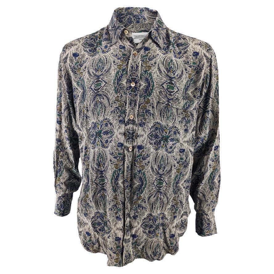 Pancaldi and B Mens Vintage Long Sleeve Taupe Silk Shirt, 1980s For ...