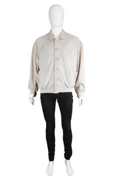 Pancaldi & B Vintage Men's Beige Silk & Laced Ovine Suede Bomber Jacket, 1980s