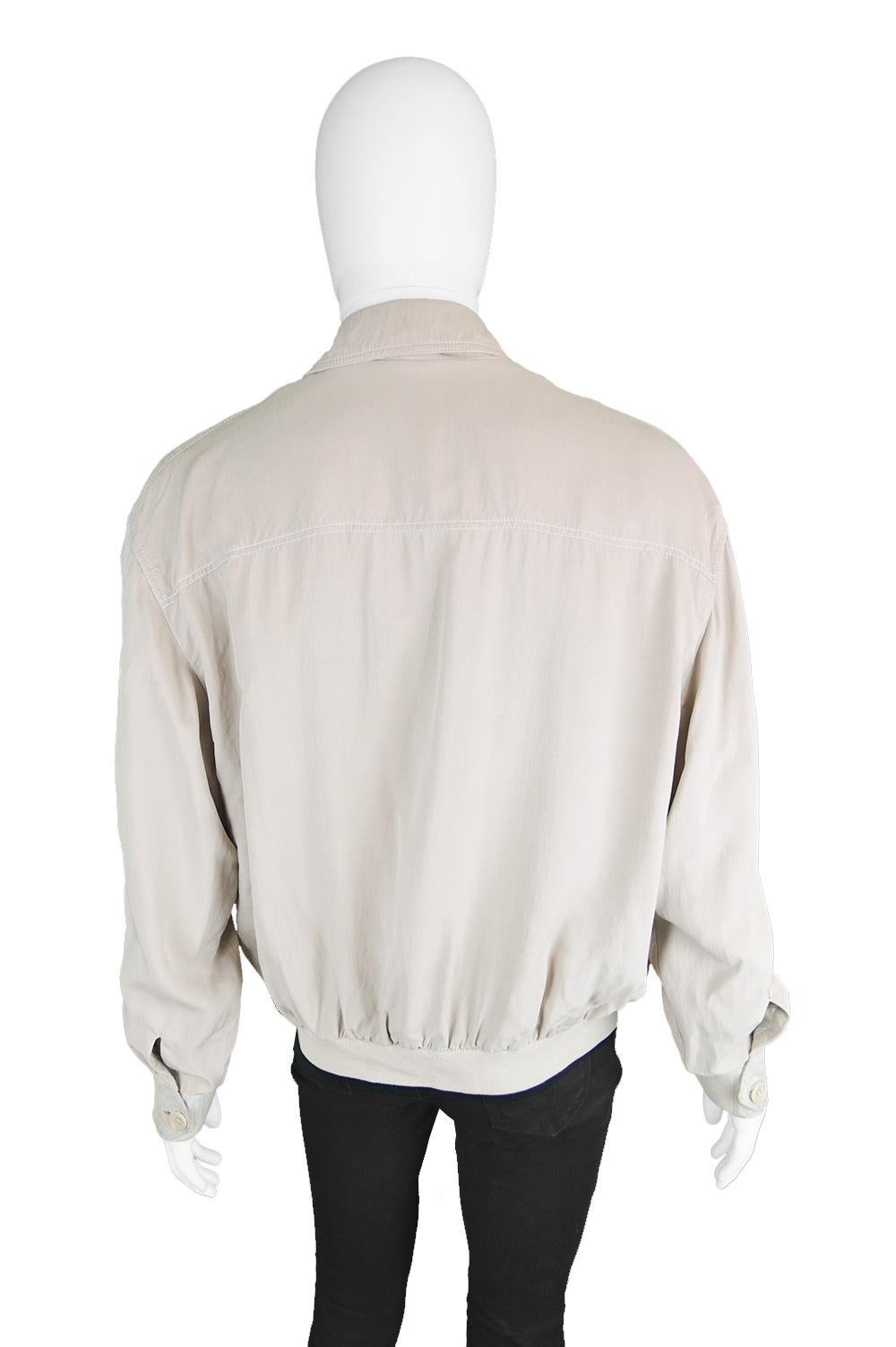 Pancaldi & B Vintage Men's Beige Silk & Laced Ovine Suede Bomber Jacket, 1980s 2