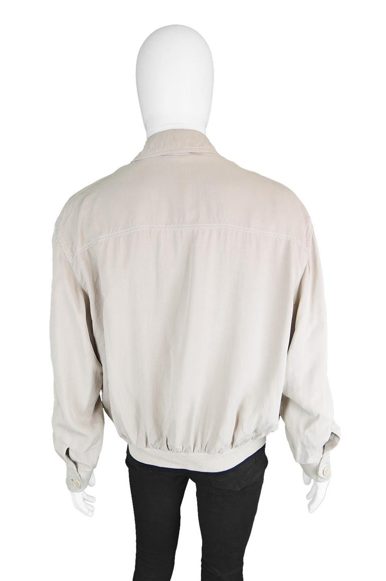 Pancaldi and B Vintage Men's Beige Silk and Laced Ovine Suede Bomber ...