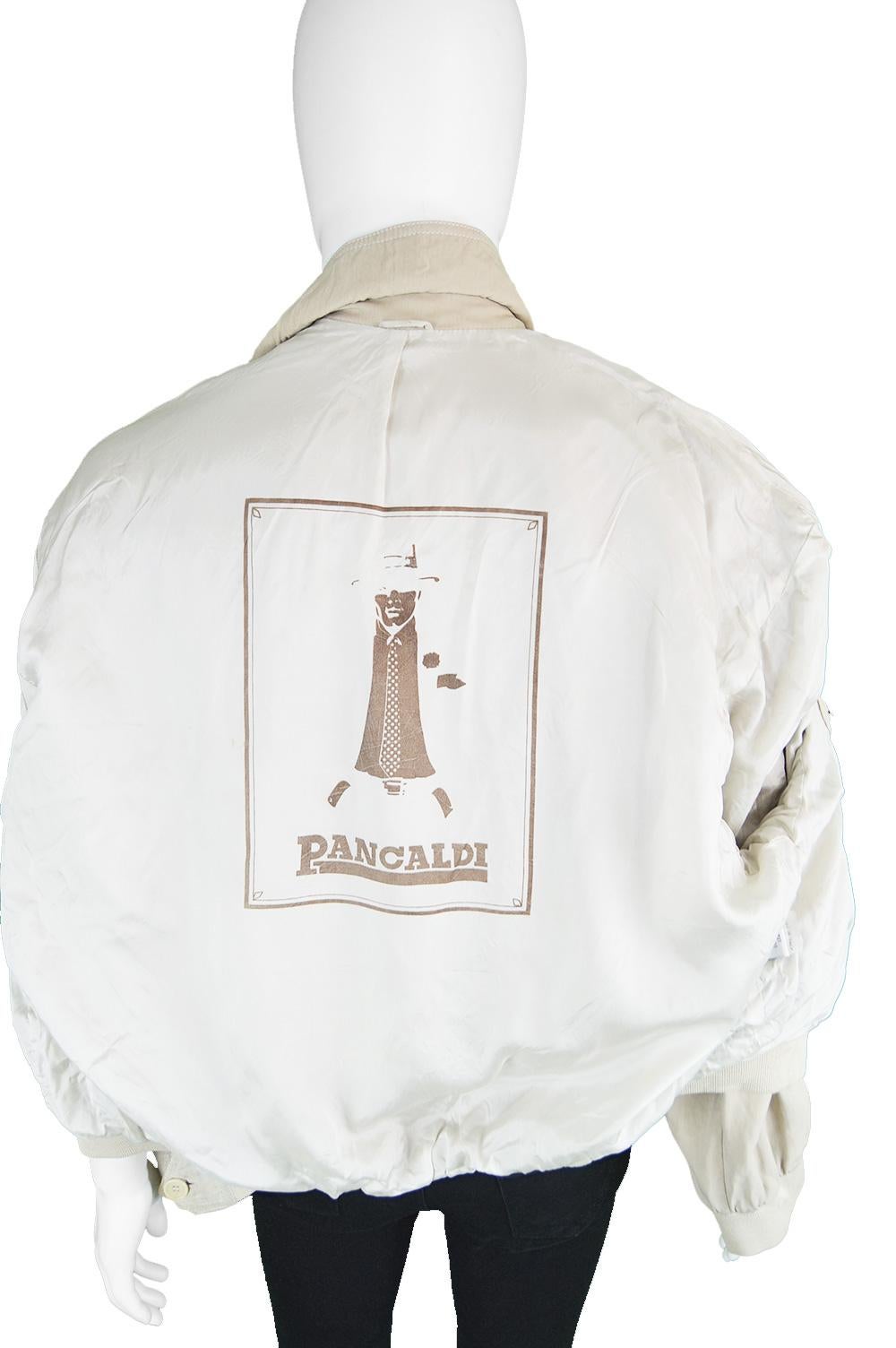 Pancaldi & B Vintage Men's Beige Silk & Laced Ovine Suede Bomber Jacket, 1980s 3
