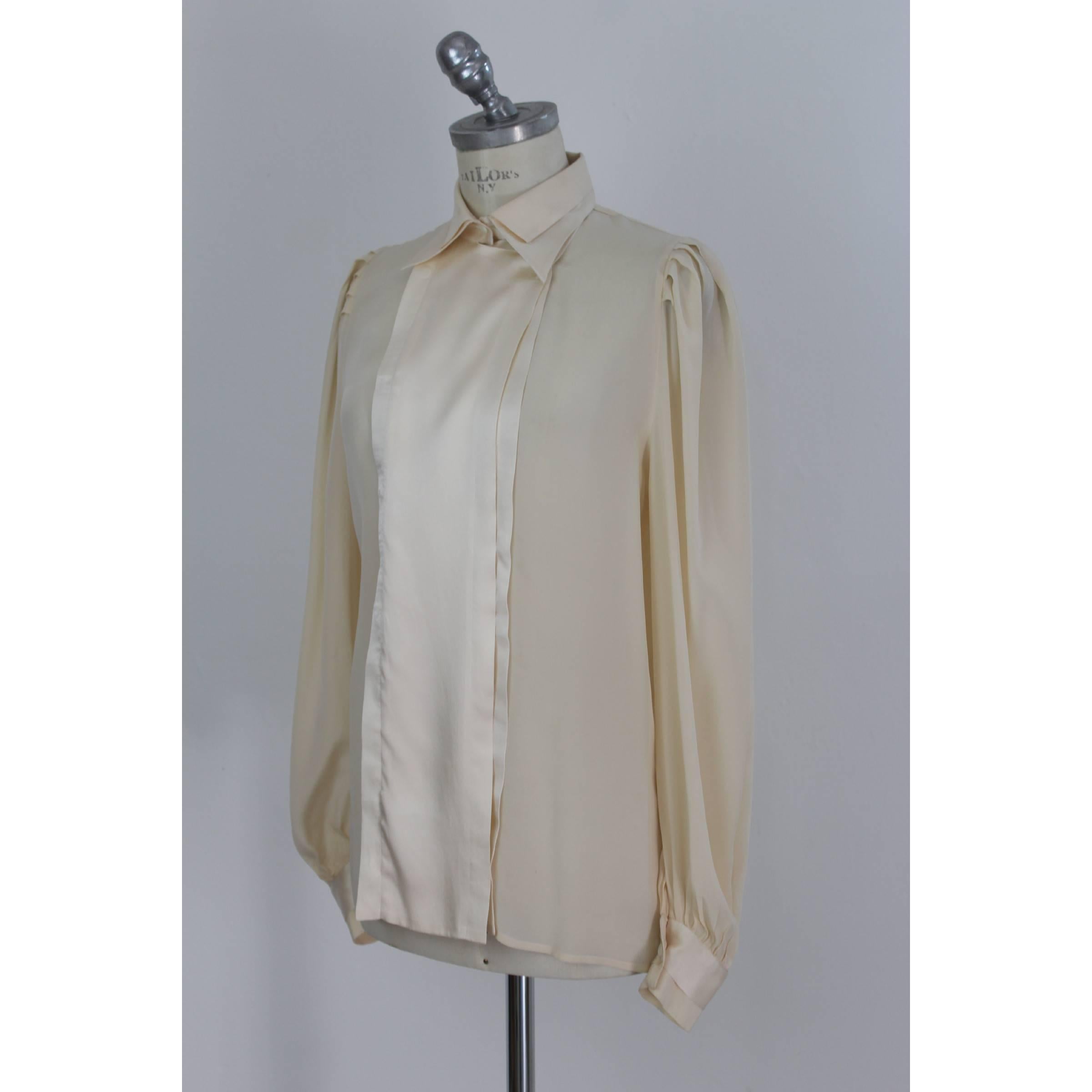 Women's Pancaldi Beige Silk Tuxedo Italian Shirt, 1970s For Sale