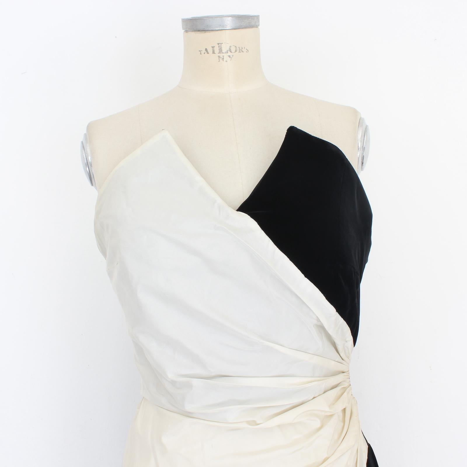 Blanc Pancaldi Black White Silk Vlevet Evening Sheath Dress Vintage 80s