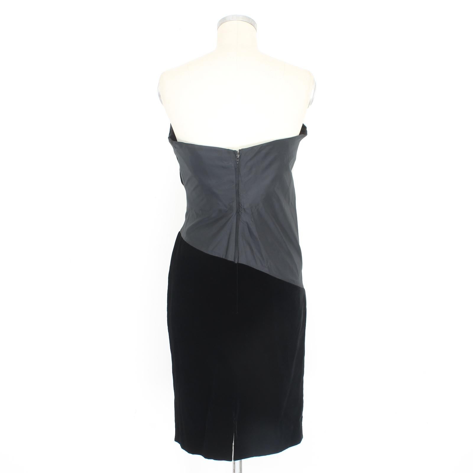 Pancaldi Black White Silk Vlevet Evening Sheath Dress Vintage 80s Excellent état à Brindisi, Bt
