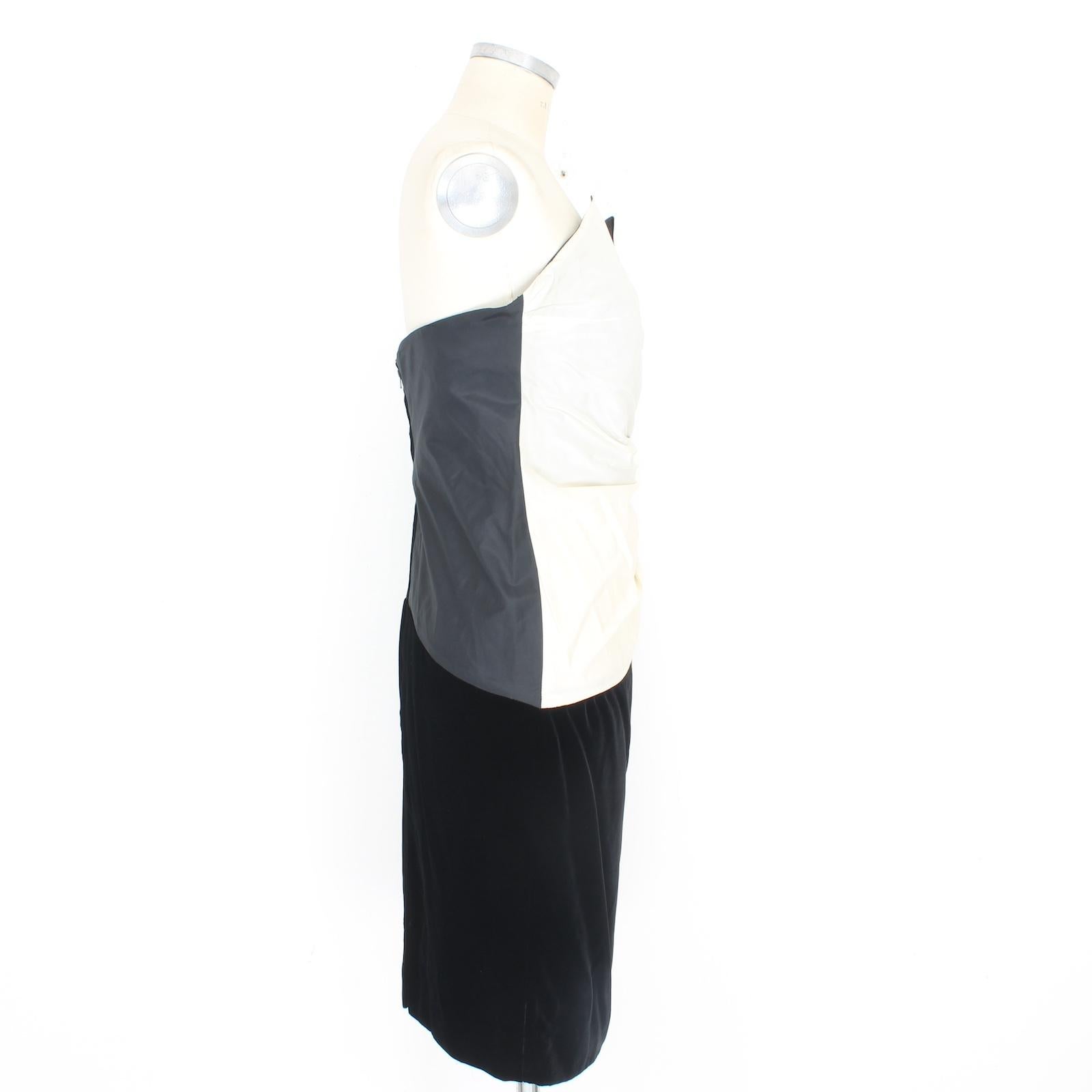  Pancaldi Black White Silk Vlevet Evening Sheath Dress Vintage 80s Pour femmes 