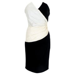 Pancaldi Black White Silk Vlevet Evening Sheath Dress Vintage 80s
