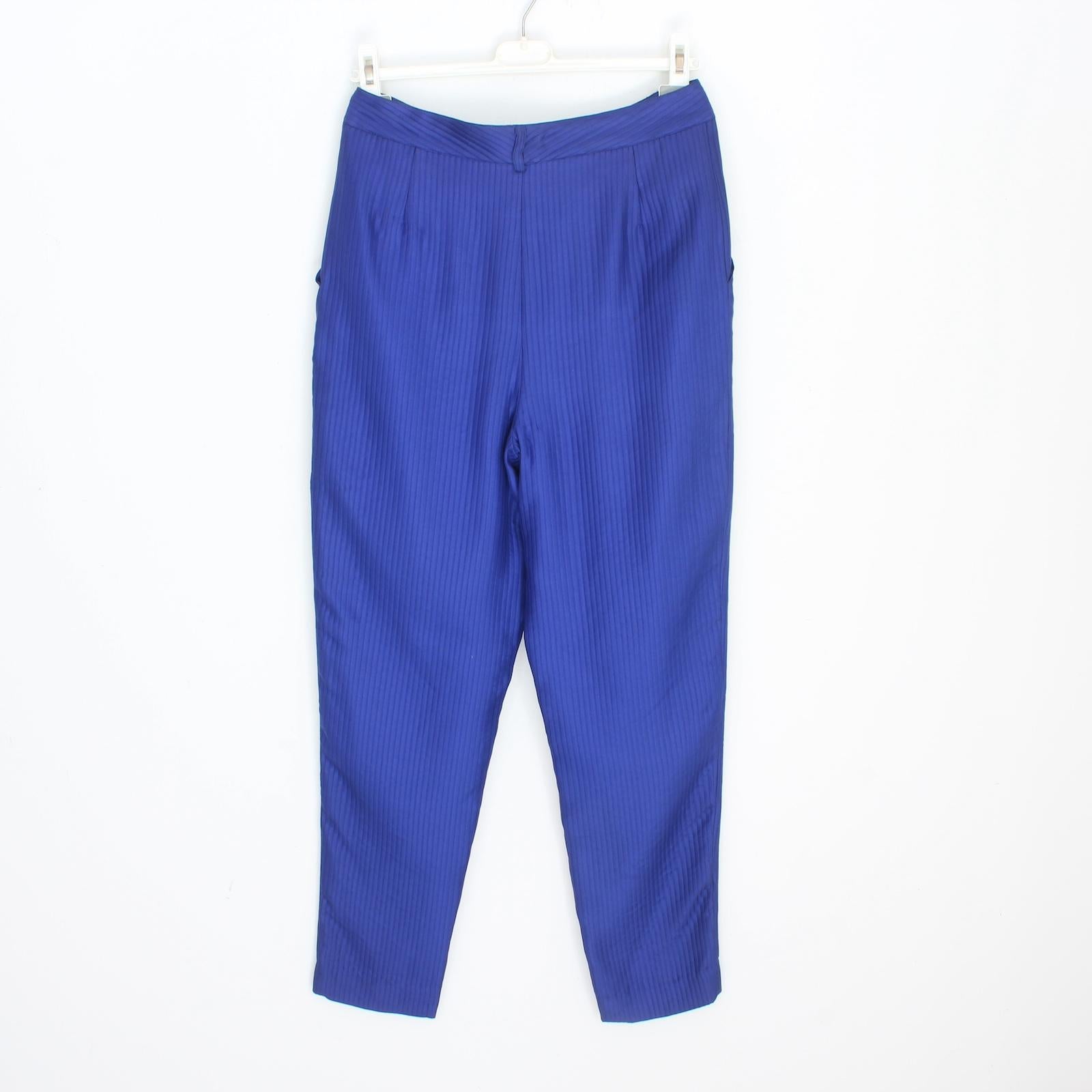 Violet Pancaldi Blue Silk Pinstripe Classic Evening Straight Woman Trousers Vintage 90s