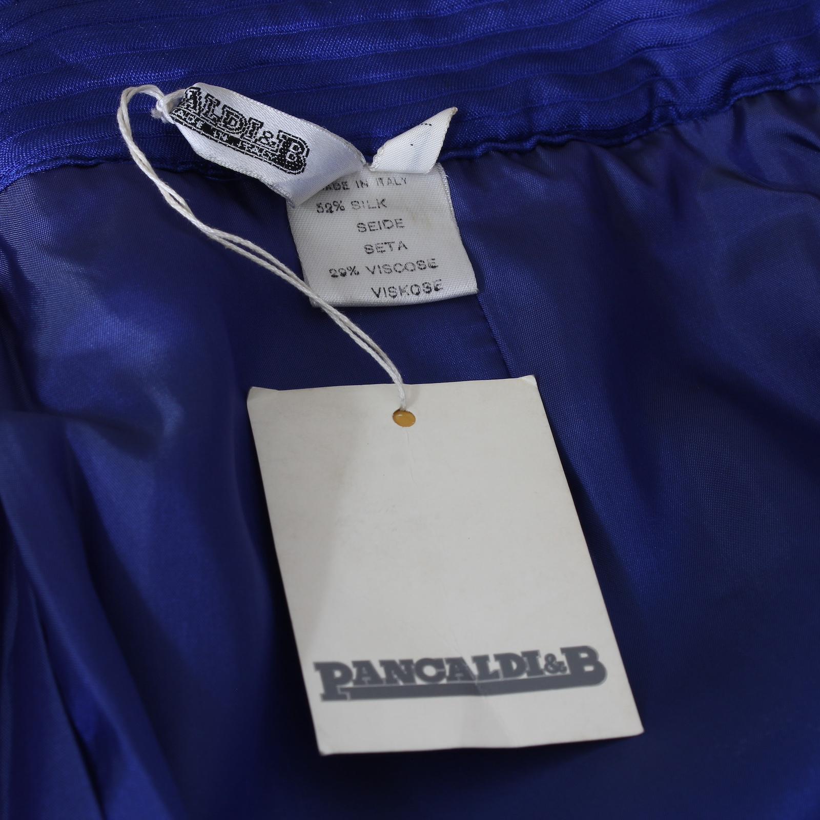 Pancaldi Blue Silk Pinstripe Classic Evening Straight Woman Trousers Vintage 90s Neuf à Brindisi, Bt