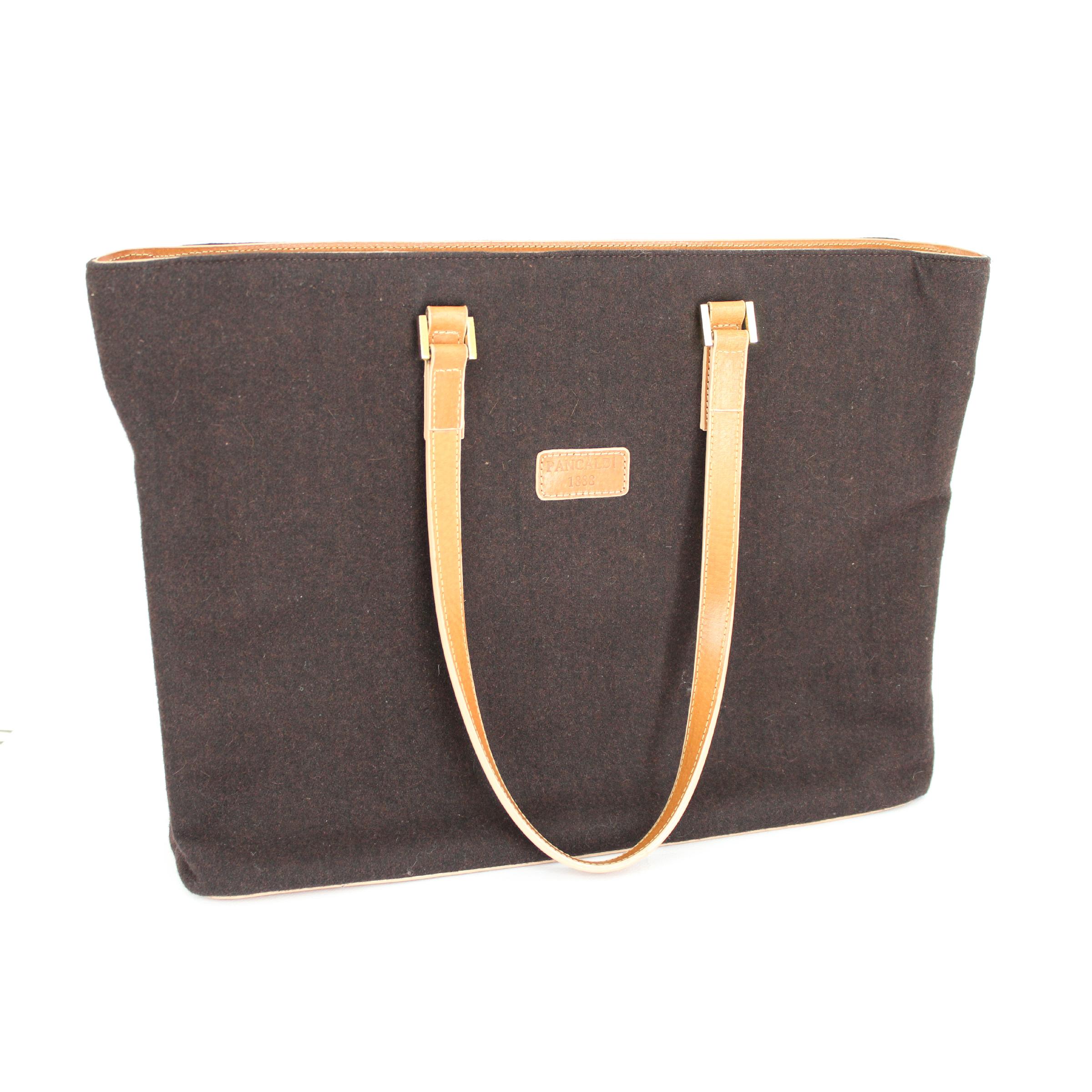 Noir Pancaldi Brown Brown Wool Leather Shoulder Tote Bag en vente