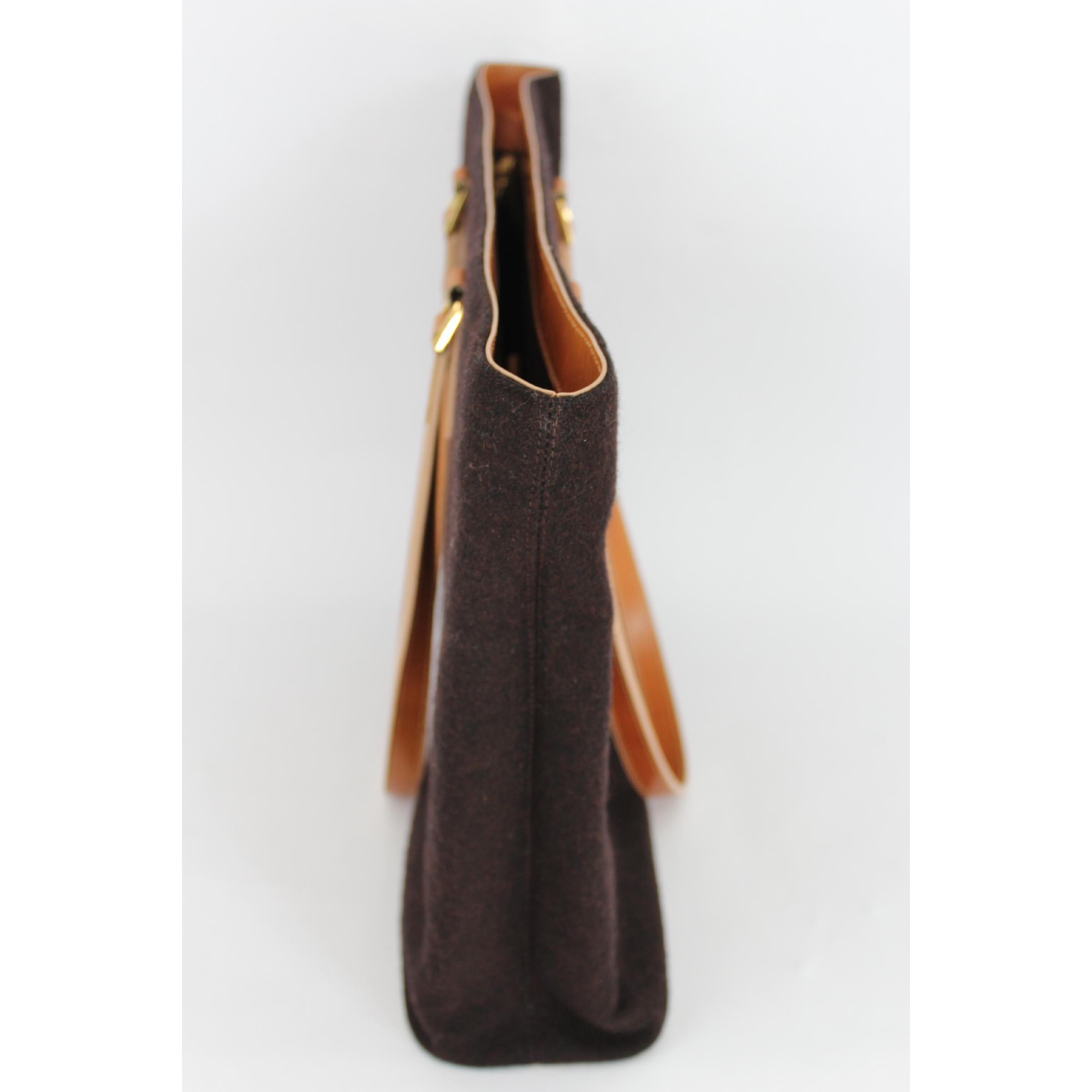 Pancaldi Brown Brown Wool Leather Shoulder Tote Bag Pour femmes en vente