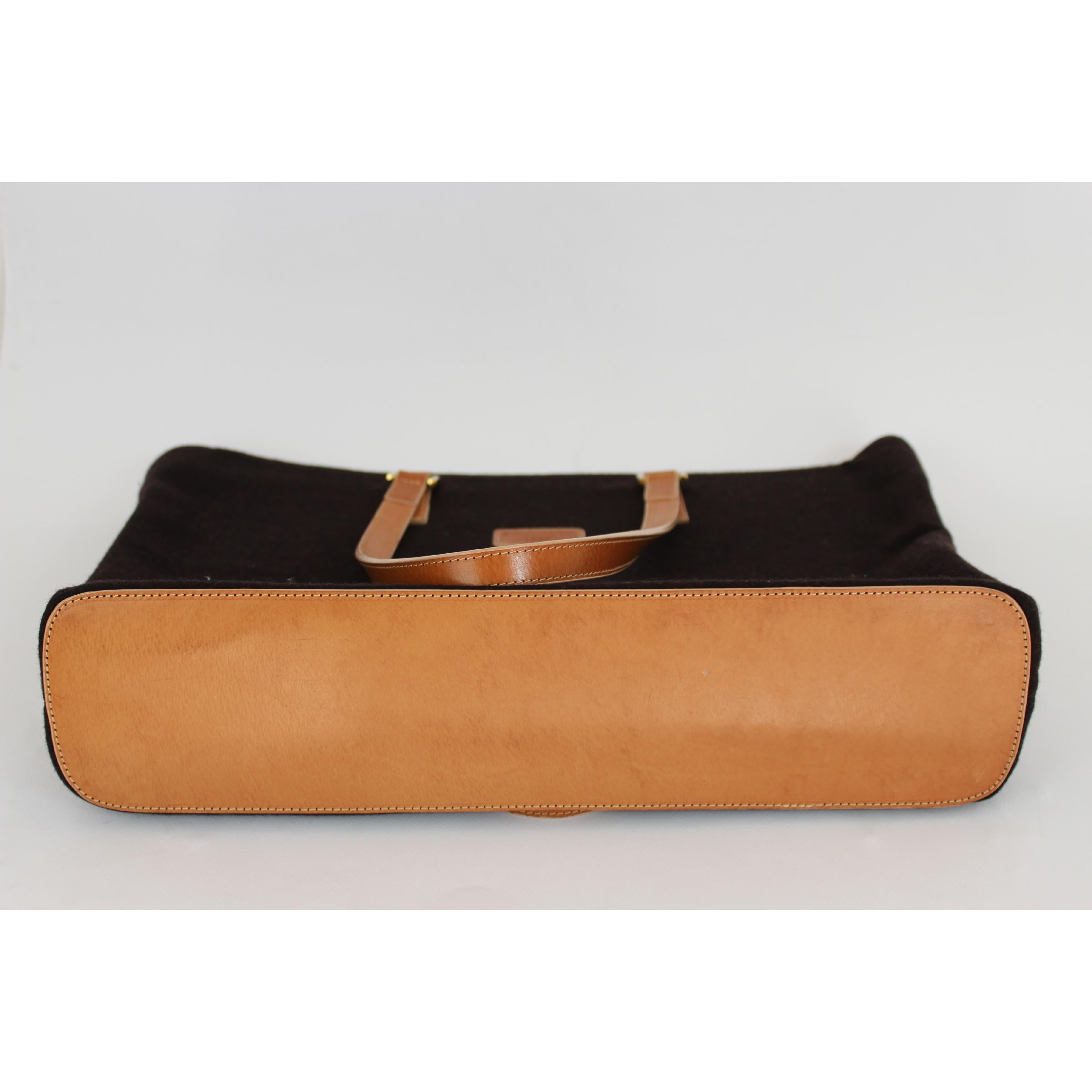 Black Pancaldi Brown Wool Leather Shoulder Tote Bag For Sale